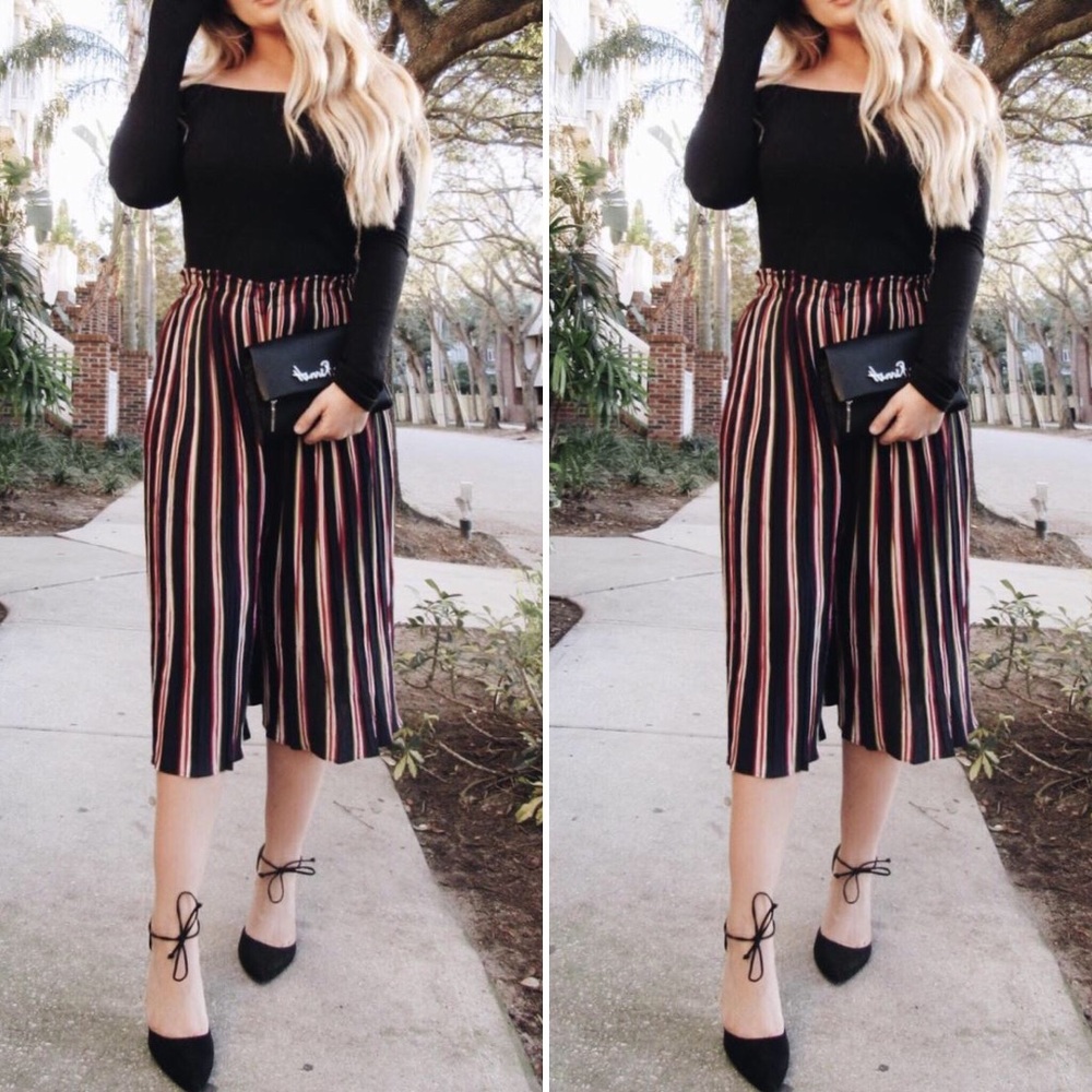 Flared Striped Gaucho Pants